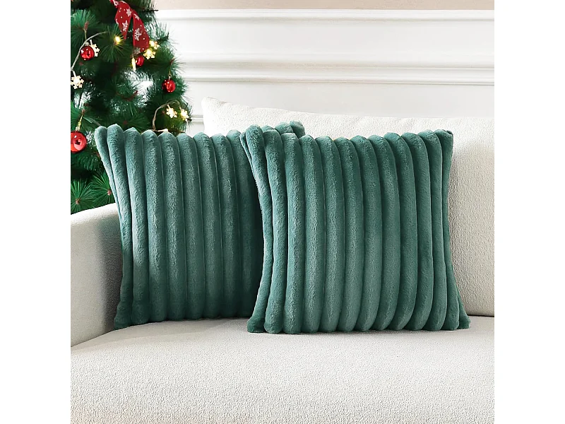 Lot 2 housses de coussin velours rayé 50x50cm vert foncé salon chambre (Sans rembourrage)