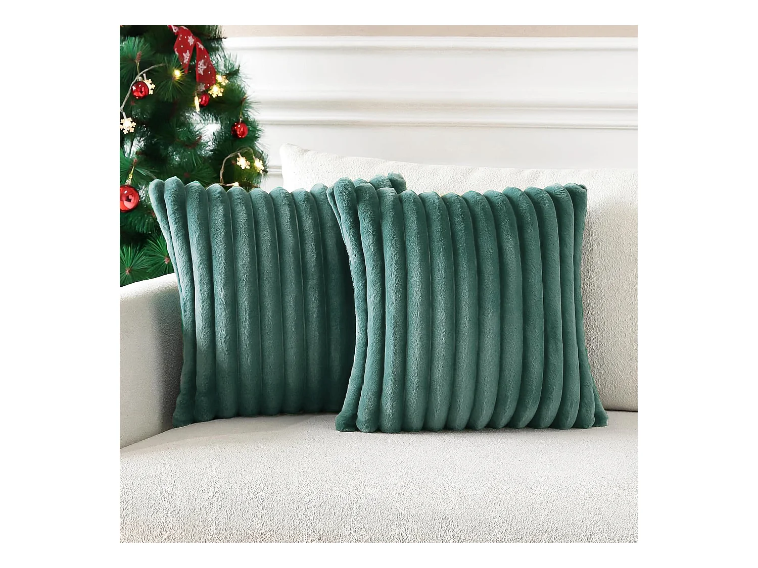 Lot 2 housses de coussin velours rayé 50x50cm vert foncé salon chambre (Sans rembourrage)