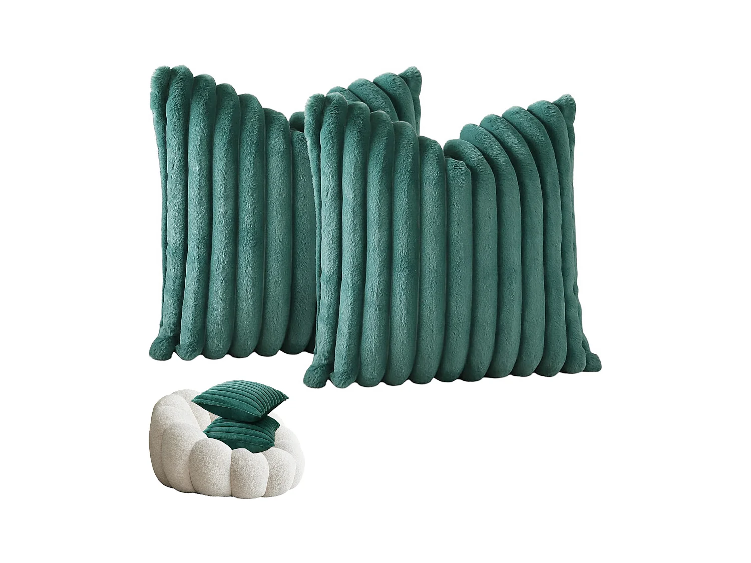 Lot 2 housses de coussin velours rayé 50x50cm vert foncé salon chambre (Sans rembourrage)