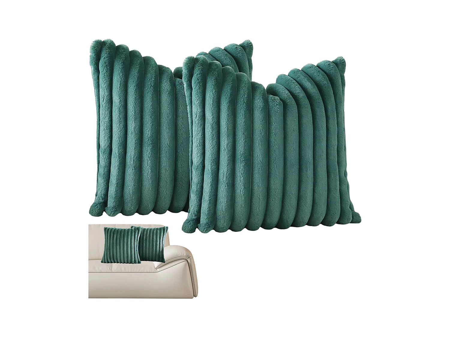 Lot 2 housses de coussin velours rayé 50x50cm vert foncé salon chambre (Sans rembourrage)