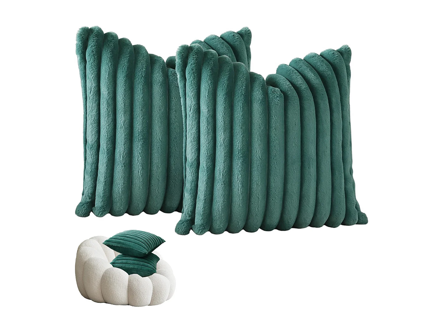 Set van 2 gestreepte fluwelen kussenhoezen 50x50cm donkergroen voor woon/slaapkamer (Zonder vulling)