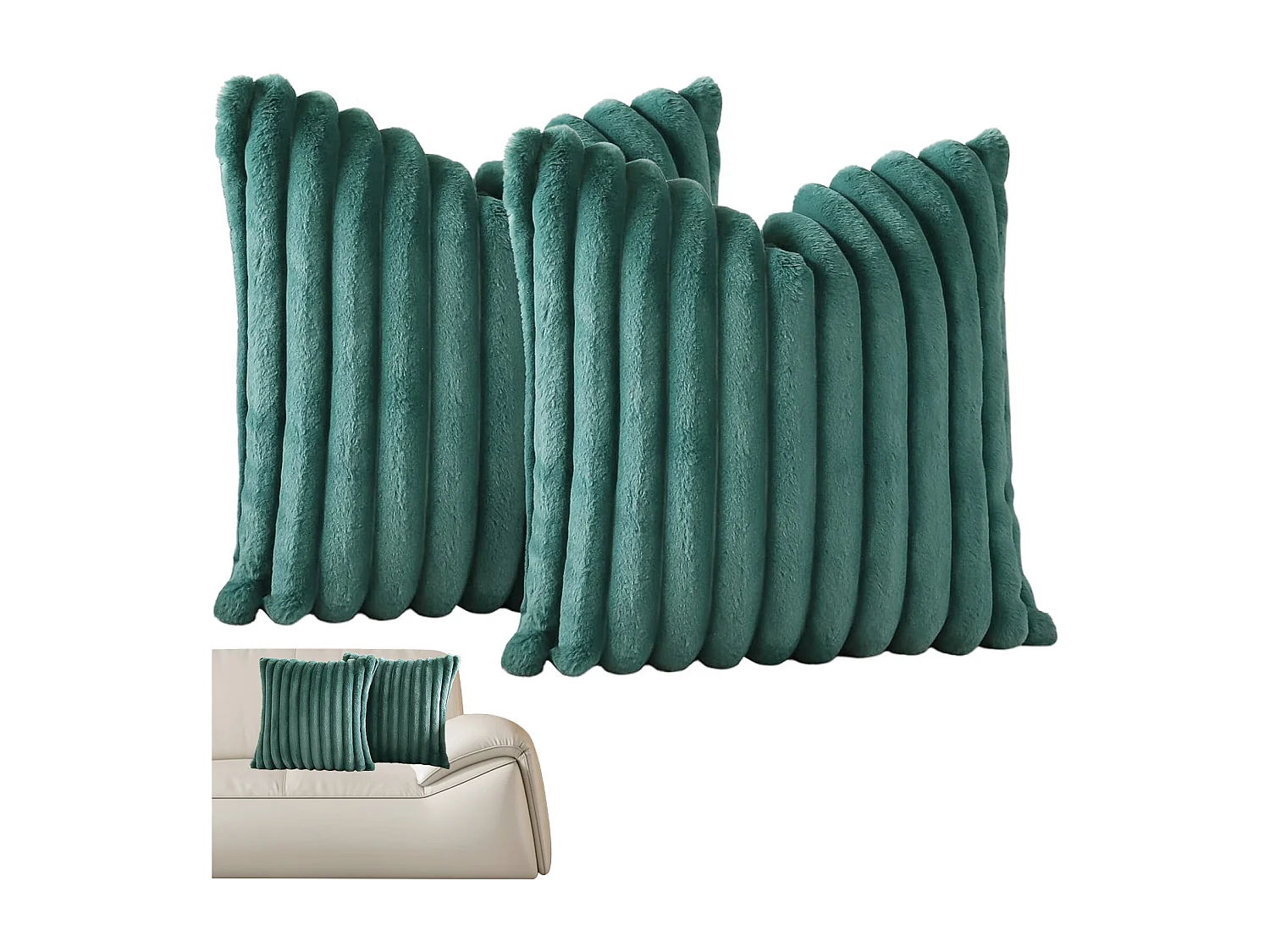 Set van 2 gestreepte fluwelen kussenhoezen 50x50cm donkergroen voor woon/slaapkamer (Zonder vulling)