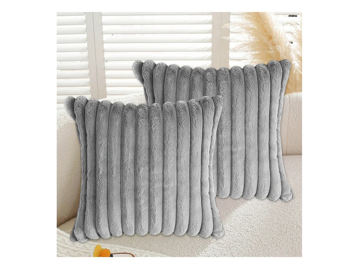 Lot 2 housses de coussin 45x45cm velours doux avec fermeture éclair pour canapé (Sans rembourrage)