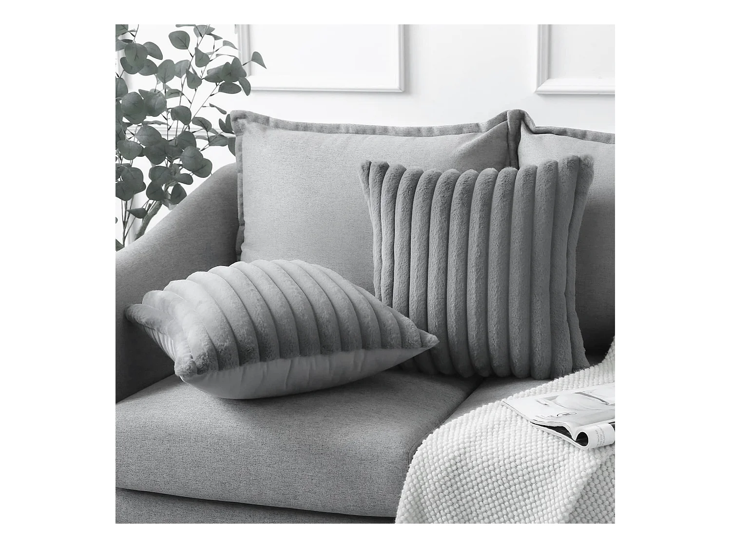 Lot 2 housses de coussin 45x45cm velours doux avec fermeture éclair pour canapé (Sans rembourrage)