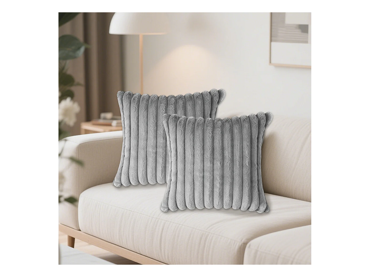 Lot 2 housses de coussin 45x45cm velours doux avec fermeture éclair pour canapé (Sans rembourrage)