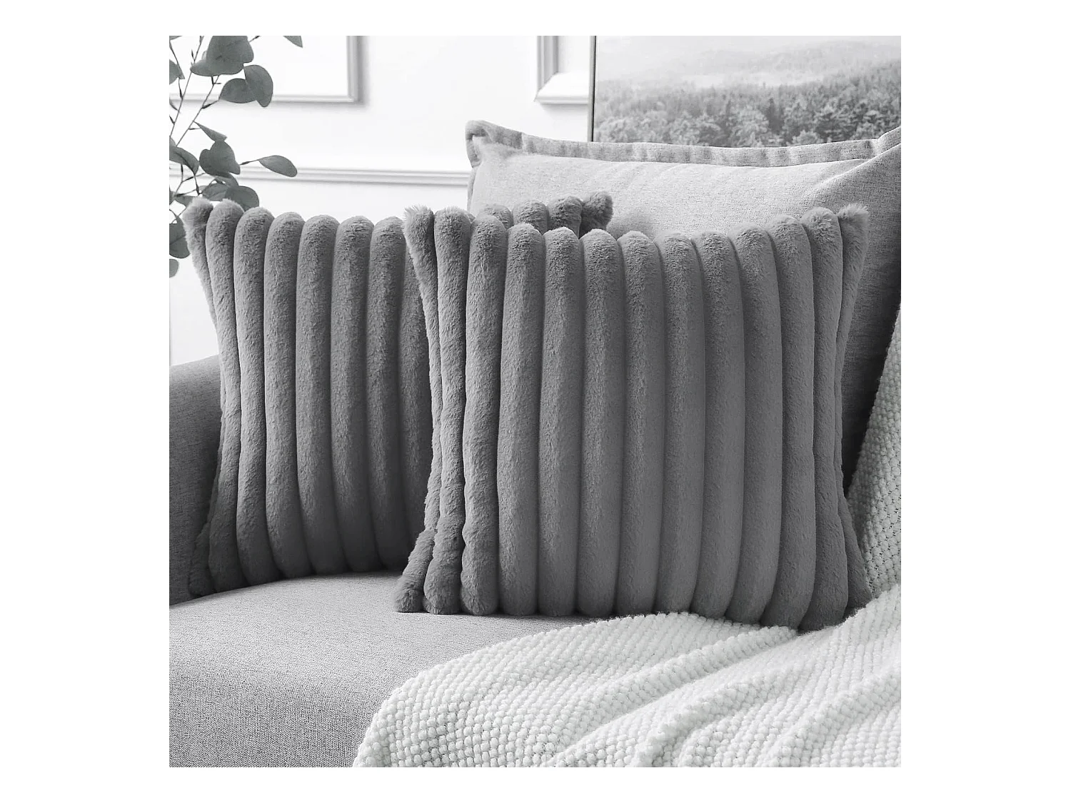 Lot 2 housses de coussin 45x45cm velours doux avec fermeture éclair pour canapé (Sans rembourrage)