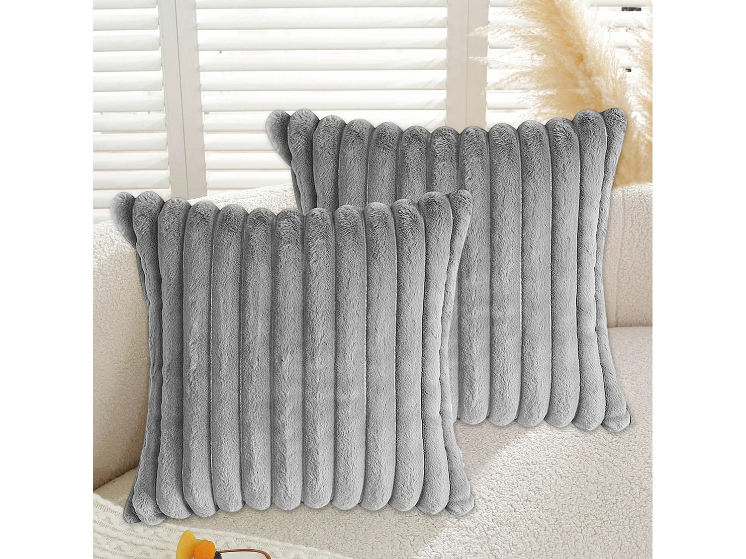 Lot 2 housses de coussin 45x45cm velours doux avec fermeture éclair pour canapé (Sans rembourrage)