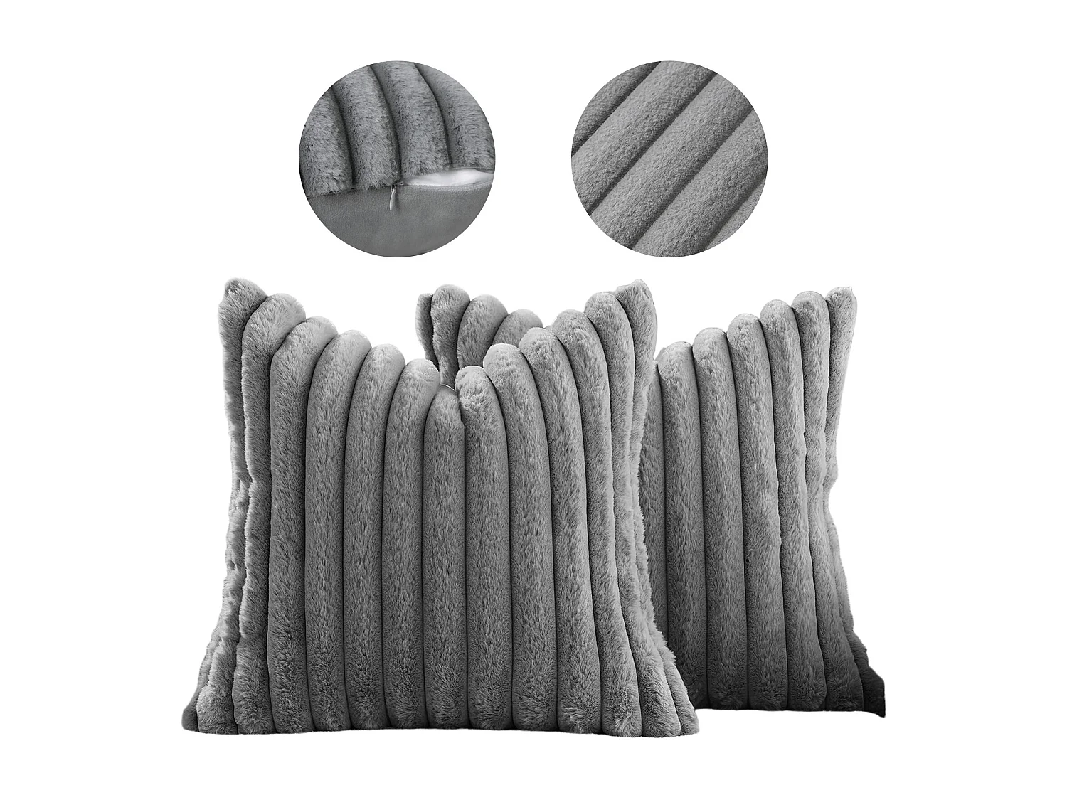 Lot 2 housses de coussin 45x45cm velours doux avec fermeture éclair pour canapé (Sans rembourrage)