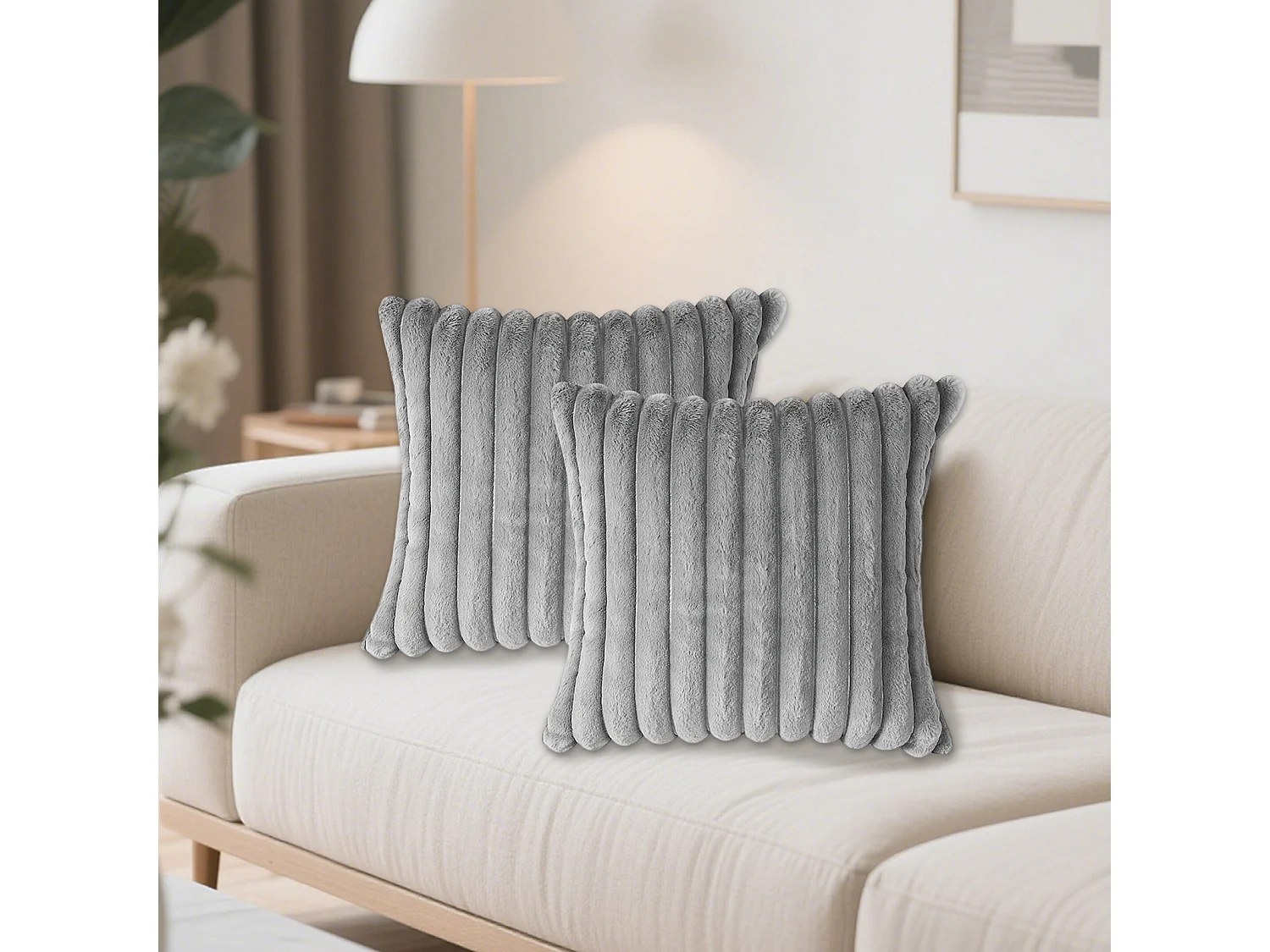 Lot 2 housses de coussin 45x45cm velours doux avec fermeture éclair pour canapé (Sans rembourrage)