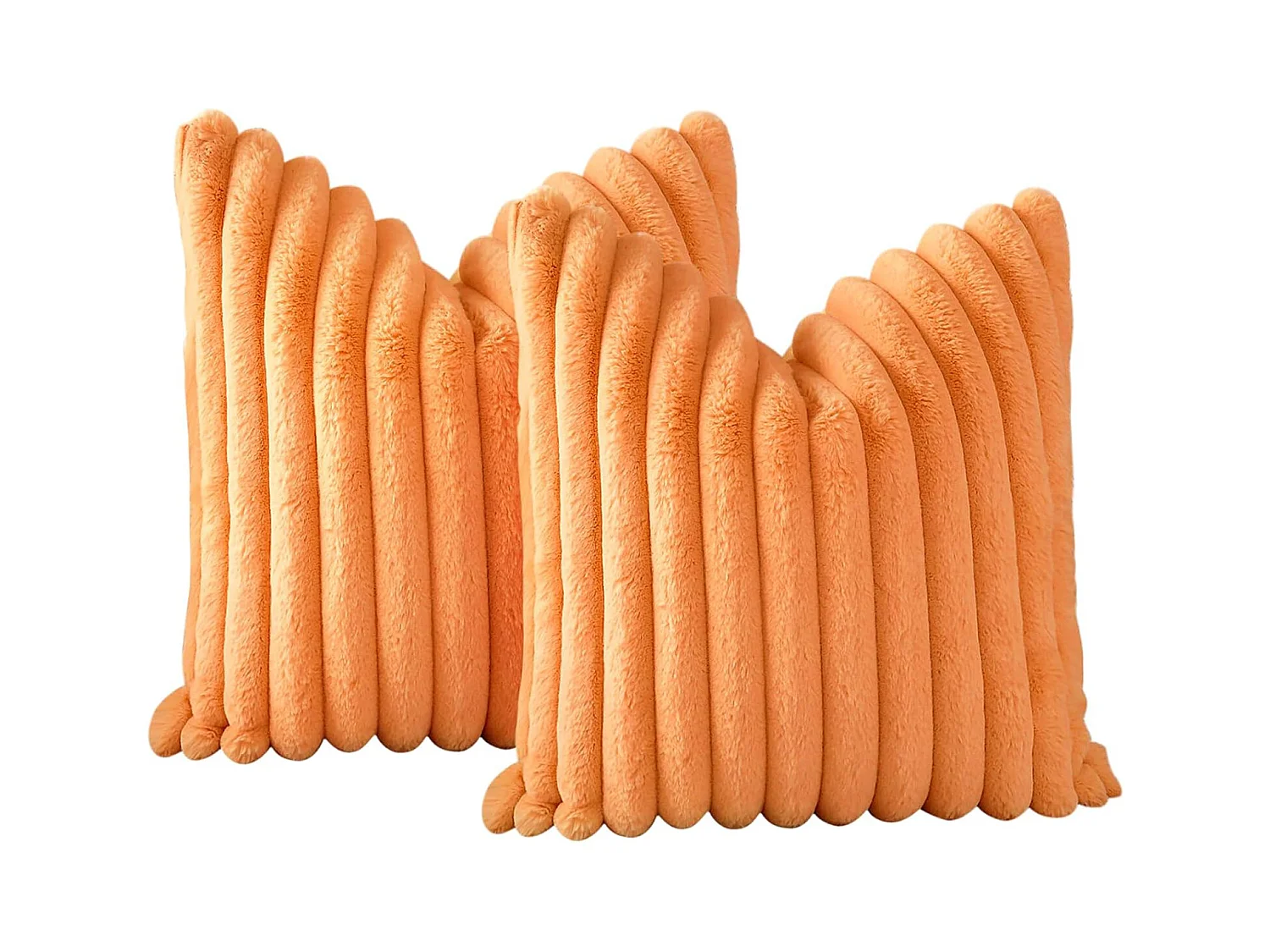 Lot 2 housses de coussin 45x45cm velours orange avec fermeture éclair motif (Sans rembourrage)