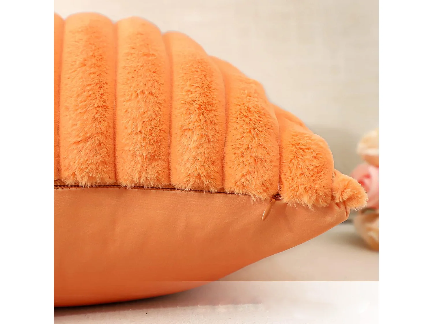 Lot 2 housses de coussin 45x45cm velours orange avec fermeture éclair motif (Sans rembourrage)
