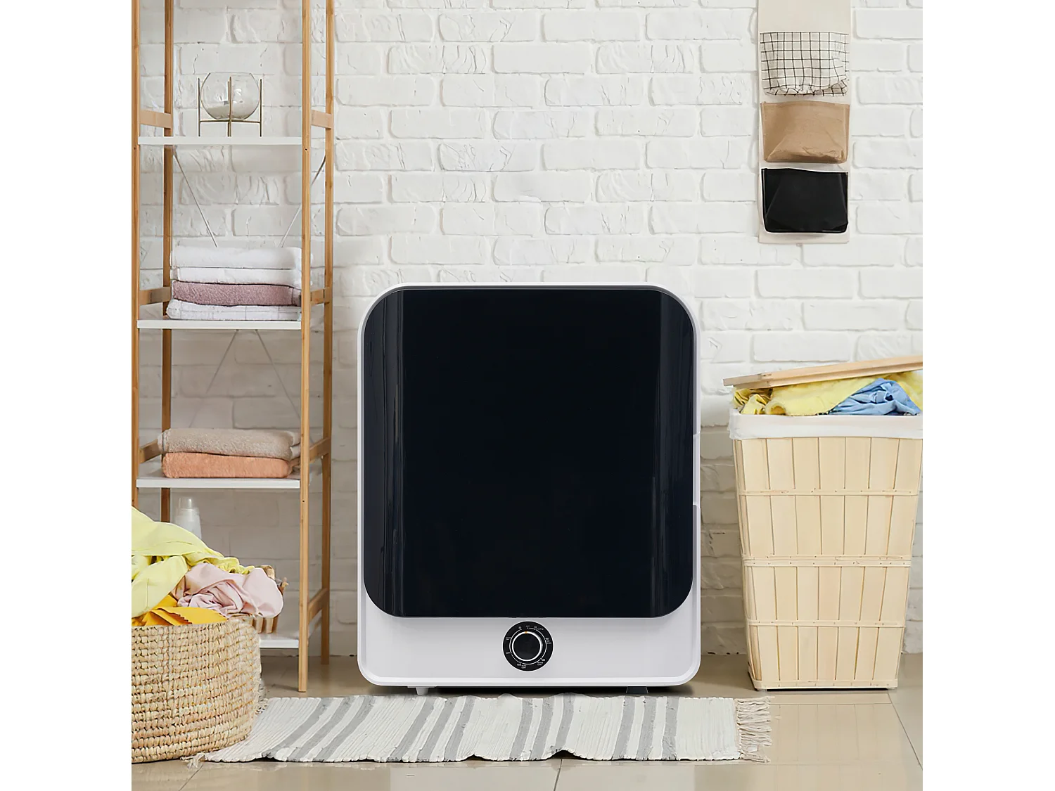 Sèche linge 49.5x43.5x59.5 cm, 5 programmes, protection contre la surchauffe, fixation murale, ABS et inox, blanc