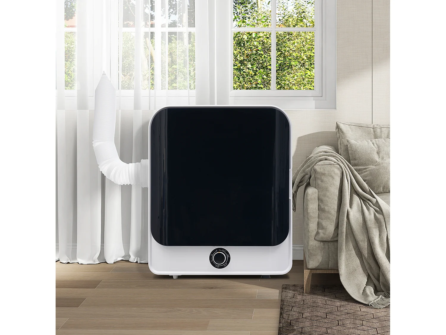 Sèche linge 49.5x43.5x59.5 cm, 5 programmes, protection contre la surchauffe, fixation murale, ABS et inox, blanc