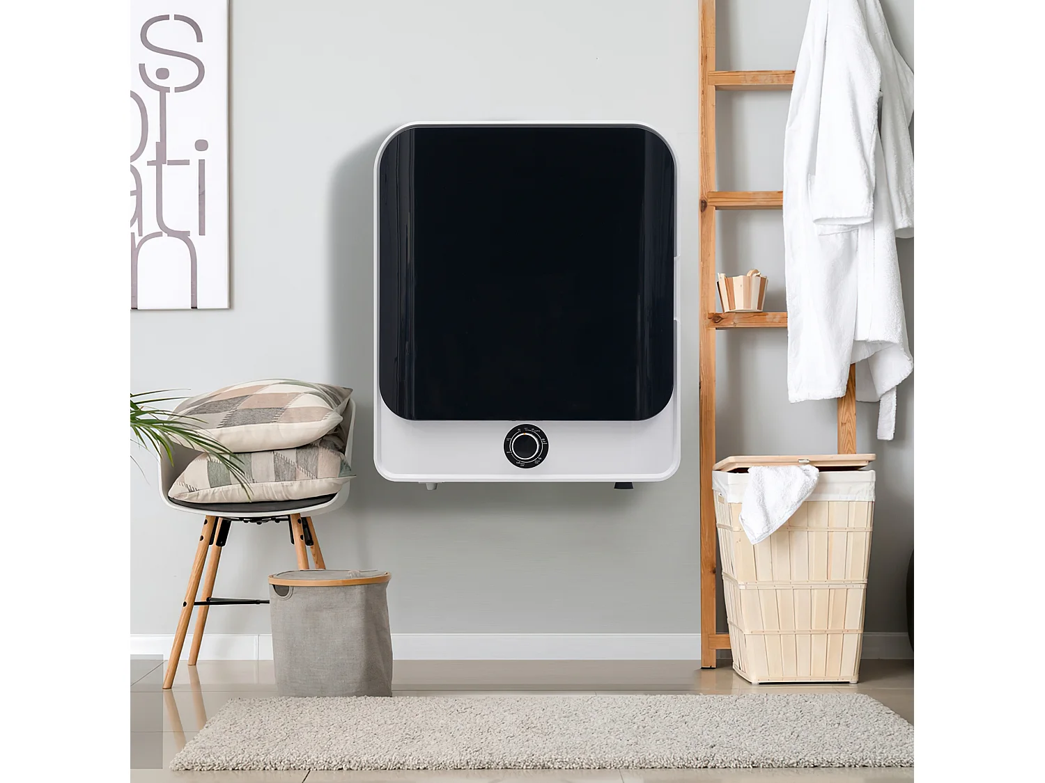 Sèche linge 49.5x43.5x59.5 cm, 5 programmes, protection contre la surchauffe, fixation murale, ABS et inox, blanc