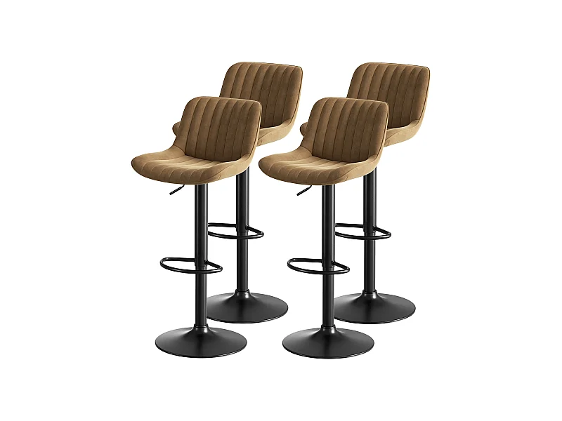 Lot de 4 tabouret de bar marron , réglables en hauteur, velours, métal