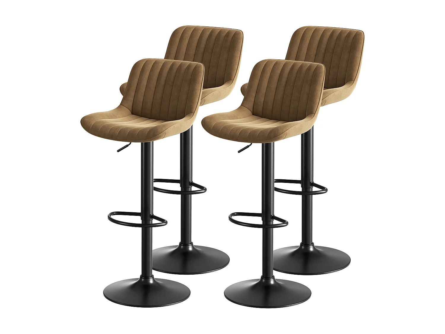 Lot de 4 tabouret de bar marron , réglables en hauteur, velours, métal