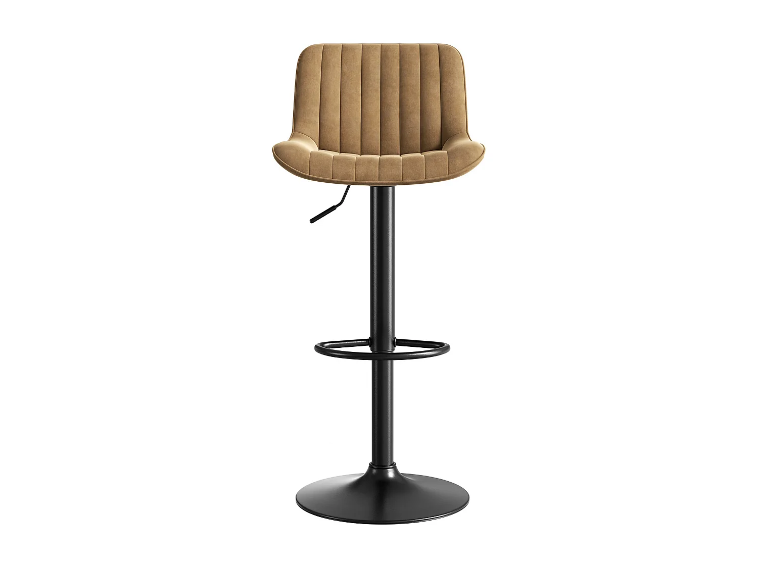 Set di 4 sgabelli da bar marroni, regolabili in altezza, velluto, metallo