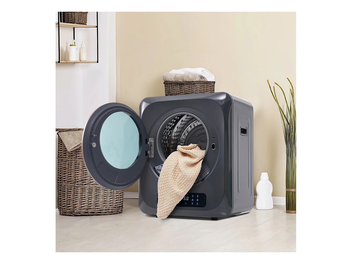 Armoire de séchage 48x40x58cm 850W Six modes de séchage Lampe UV à désinfecter Montage mural Écran LED Matériel Plastic noir