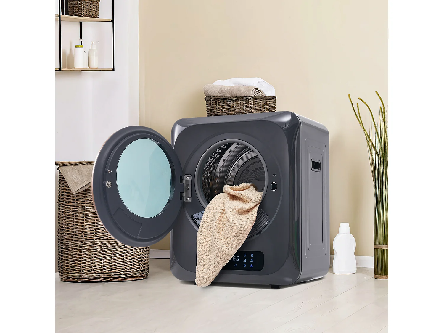 Armoire de séchage 48x40x58cm 850W Six modes de séchage Lampe UV à désinfecter Montage mural Écran LED Matériel Plastic noir