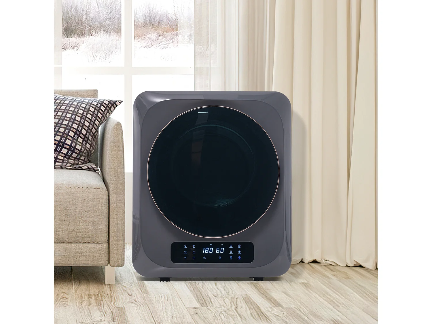 Sèche linge 3 kg, jusqu à 4 kg, 6 programmes, UV, fixation murale, protection contre la surchauffe, plastique gris