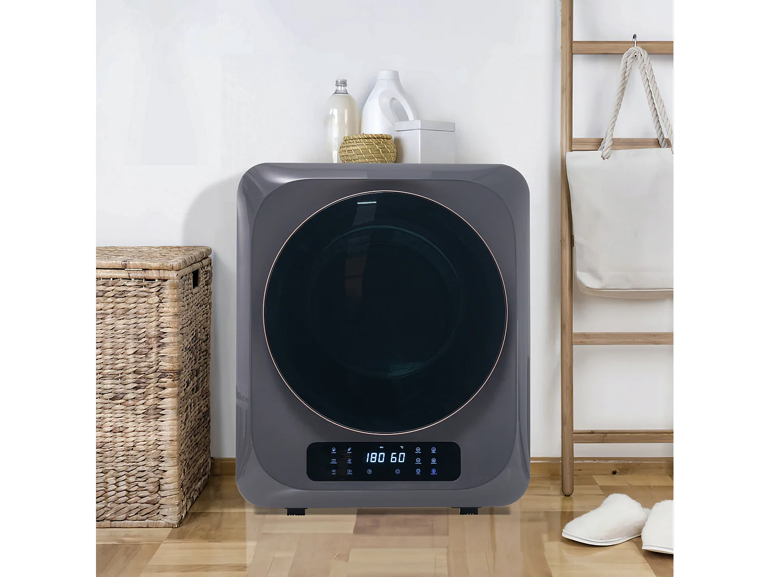 Sèche linge 3 kg, jusqu à 4 kg, 6 programmes, UV, fixation murale, protection contre la surchauffe, plastique gris