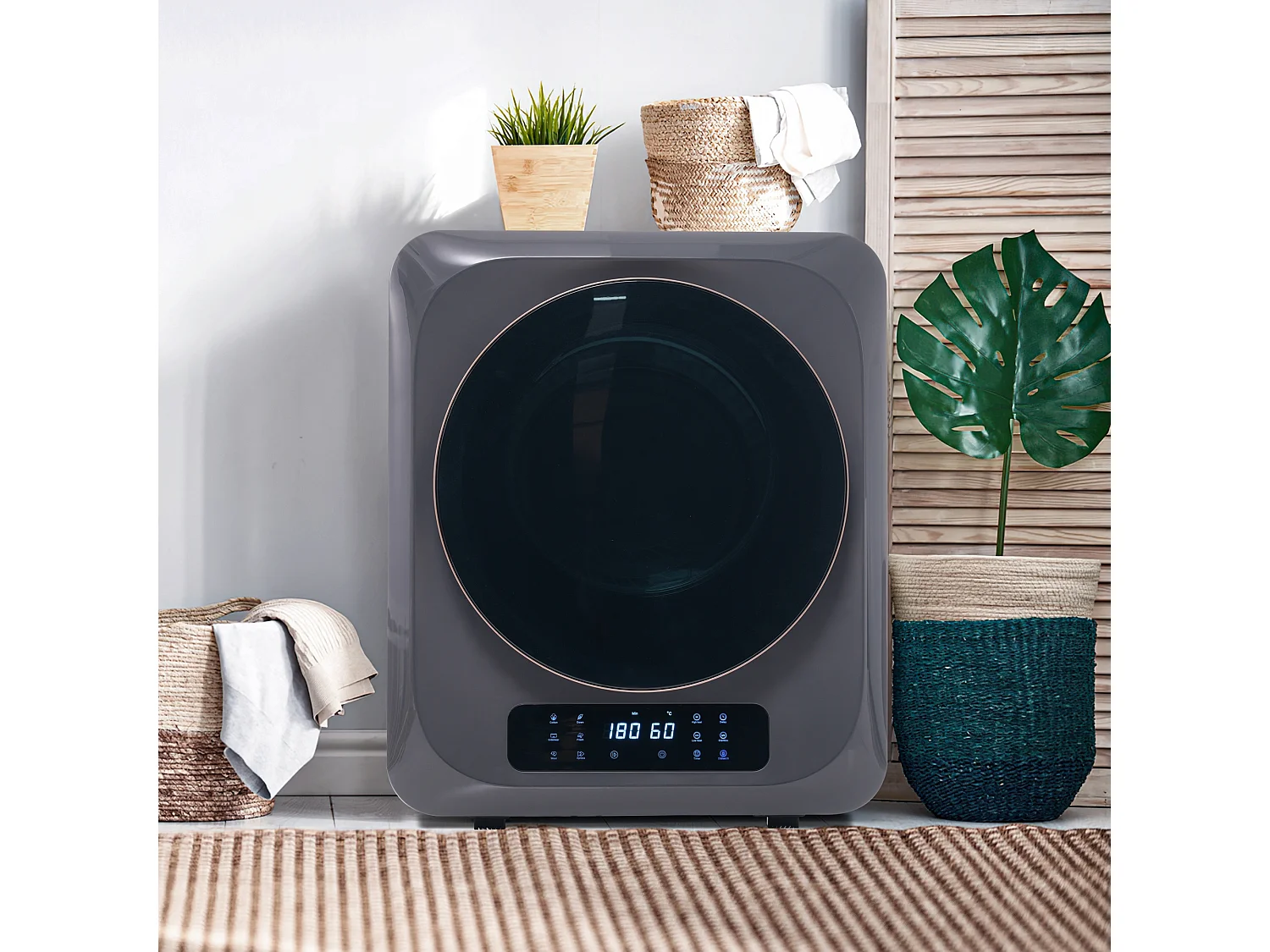 Sèche linge 3 kg, jusqu à 4 kg, 6 programmes, UV, fixation murale, protection contre la surchauffe, plastique gris