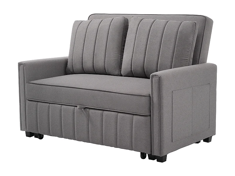 Canapé convertible 127x75x94 cm, dossier réglable 3 positions, 2 coussins, mousse, gris antique