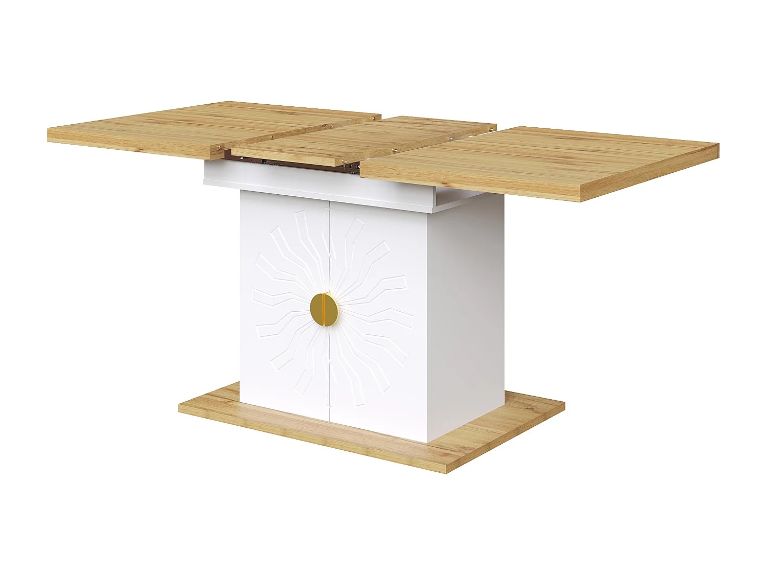 Table à manger extensible 110x45x76.5cm avec deux étagères grand espace de rangement en blanc pour cuisine et salon