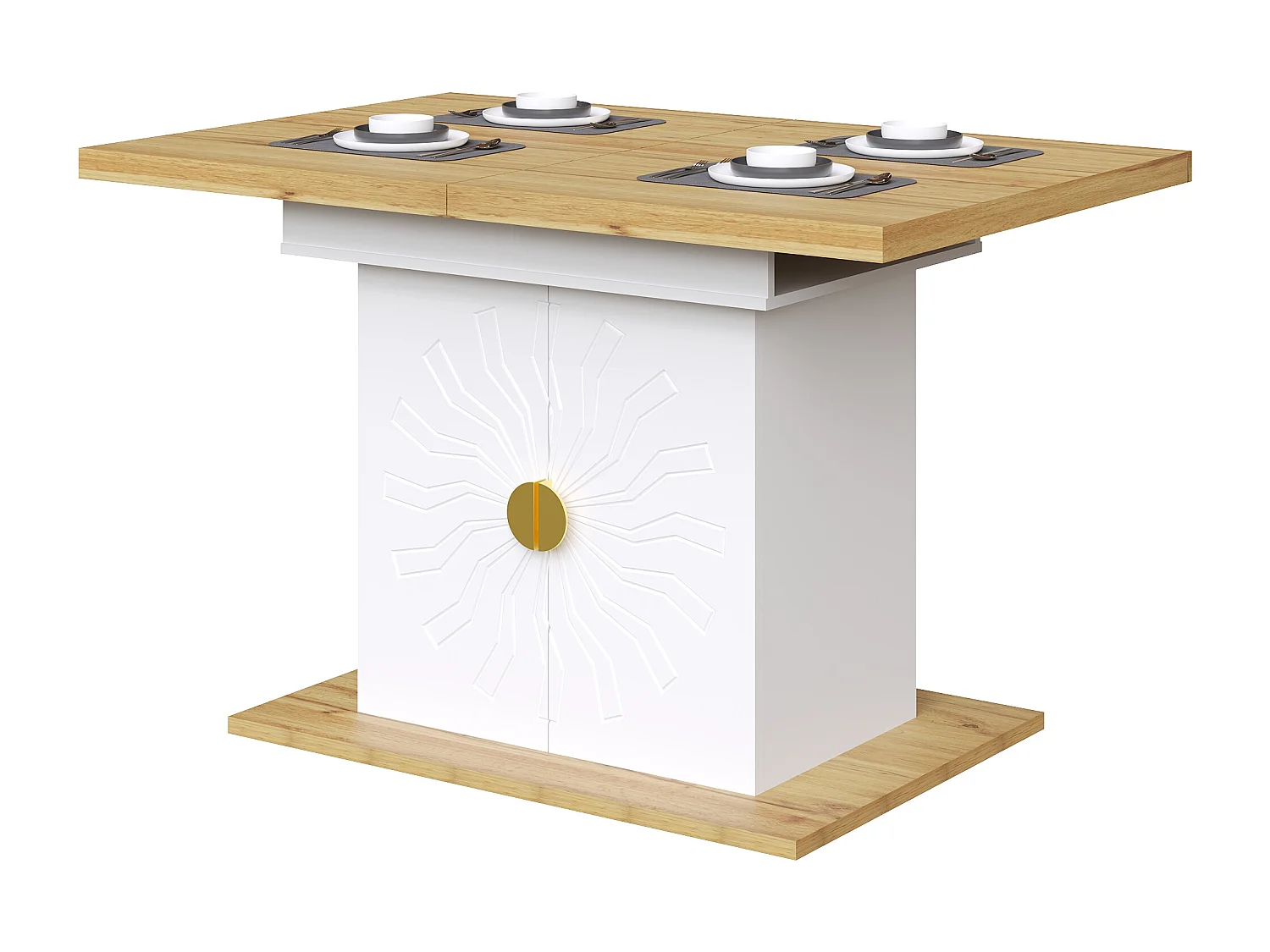 Table à manger extensible 110x45x76.5cm avec deux étagères grand espace de rangement en blanc pour cuisine et salon