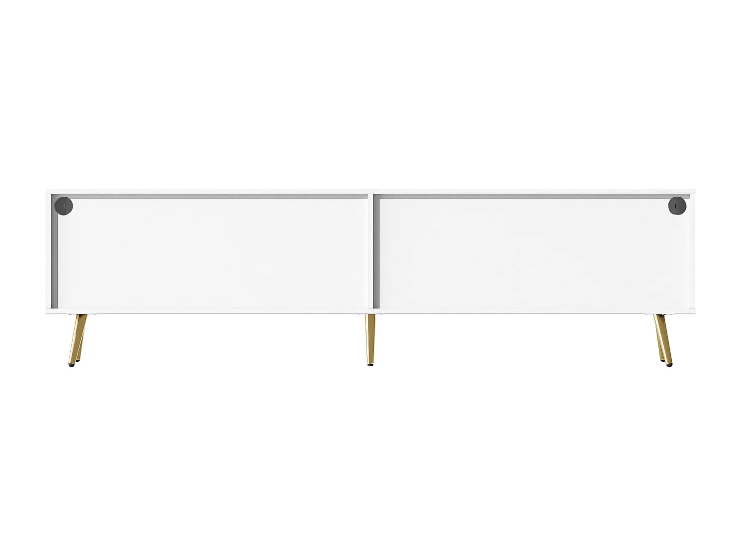 Meuble TV avec 4 portes vitrées, lumières LED, pieds en métal ,couleur blanc