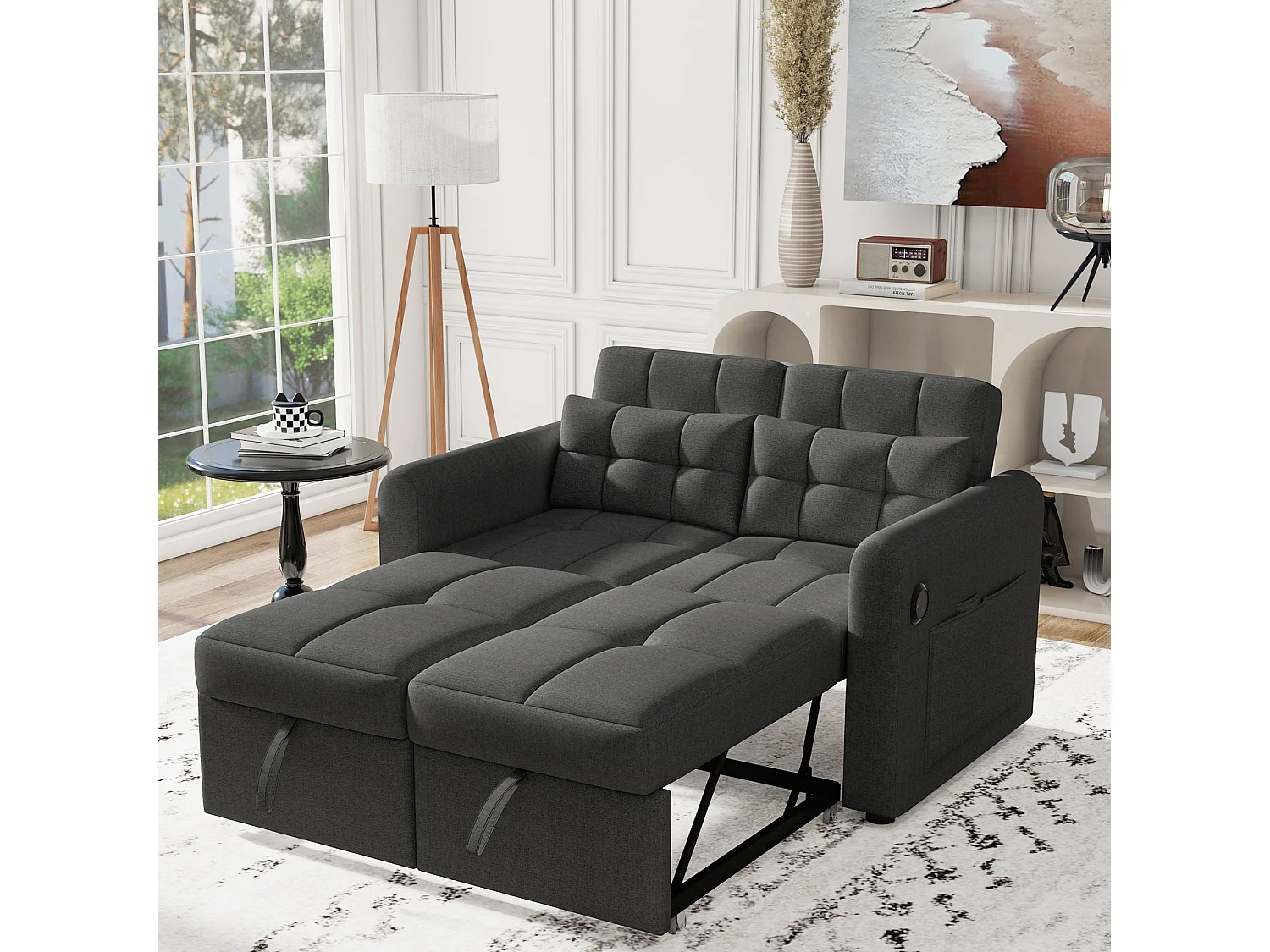 Canapé d angle transformable en L montage facile coussins inclus assise haute densité gris