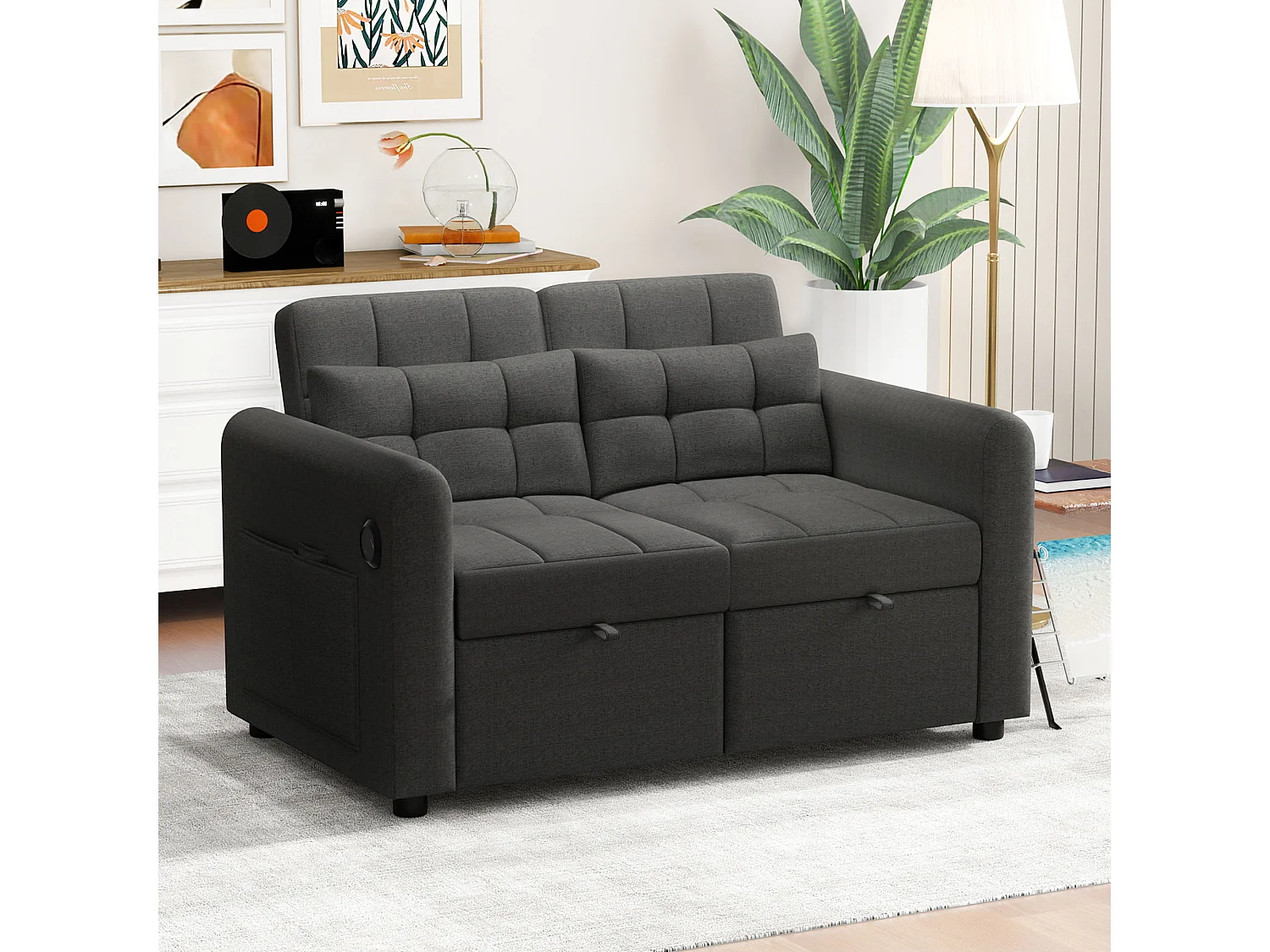 Canapé d angle transformable en L montage facile coussins inclus assise haute densité gris