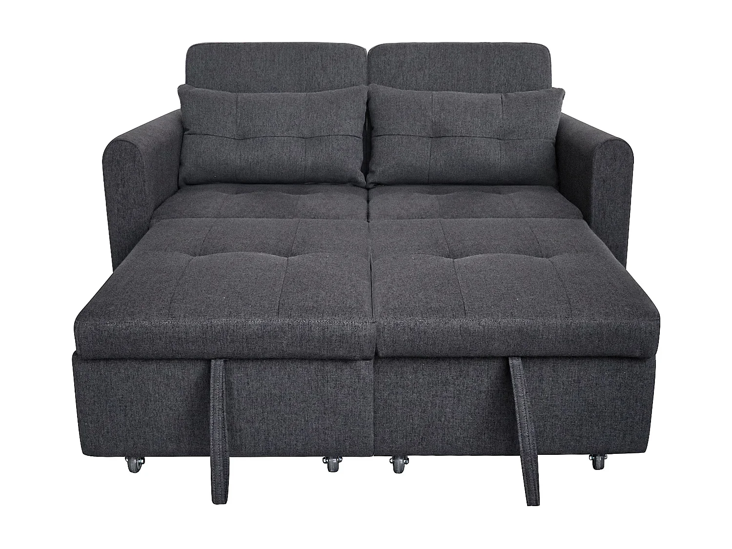 Canapé convertible 142x85x83 cm, 3-en-1, dossier réglable, ports USB, poches d’accoudoirs, tissu coton lin gris