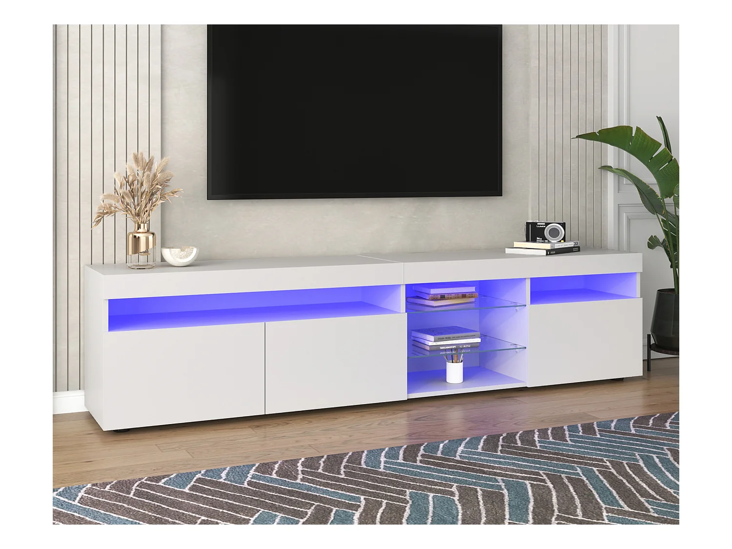 TV kast 180x35x48cm met 3 deuren 4 kleuren veranderlijke LED en hoogglanspanelen brengen Materiaal MDF en Wit