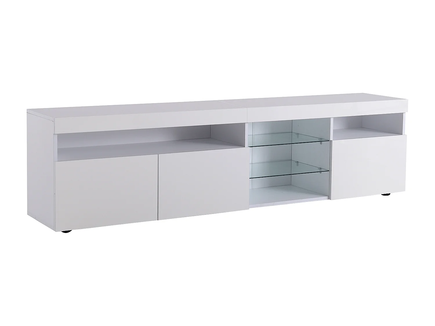 Meuble TV 180x35x48cm avec 3 portes LED 4 Couleurs Variables Panneau brillant Matériel MDF Blanc