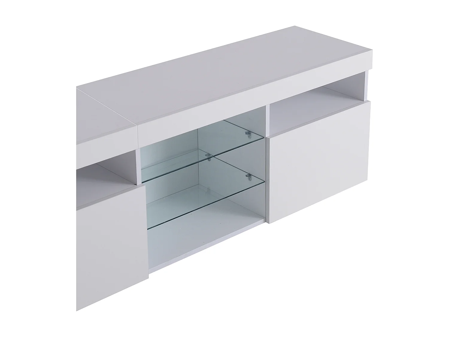 Meuble TV 180x48x35 cm, éclairage LED variable, 3 portes de rangement, MDF blanc