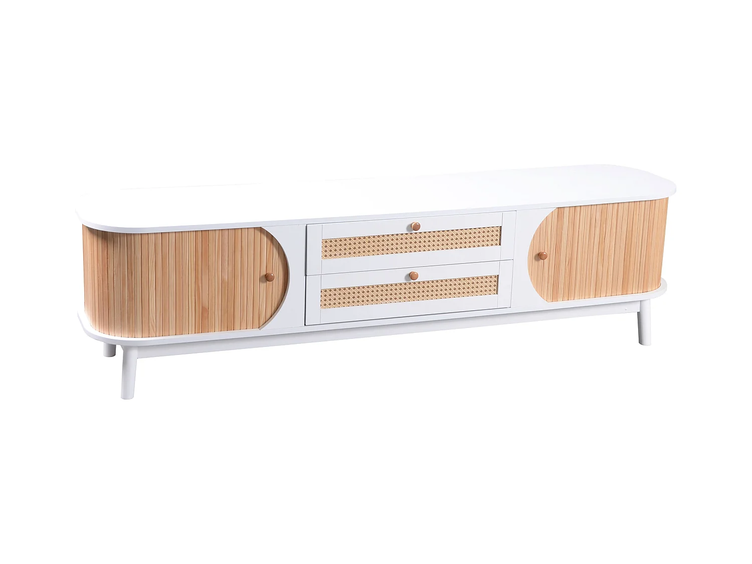 TV kast 170x39.5x46cm met deuren laden en rotan zijkanten van witte MDF brengen Materiaal MDF Wit