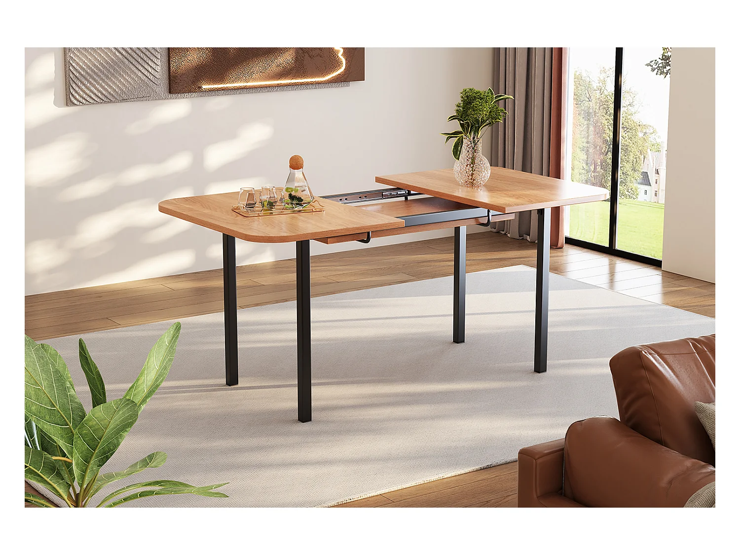 Uitschuifbare eettafel 120-160x80x75 cm Minimalistisch versterkt aluminium Natuurlijke kleur Voor 4-6 personen