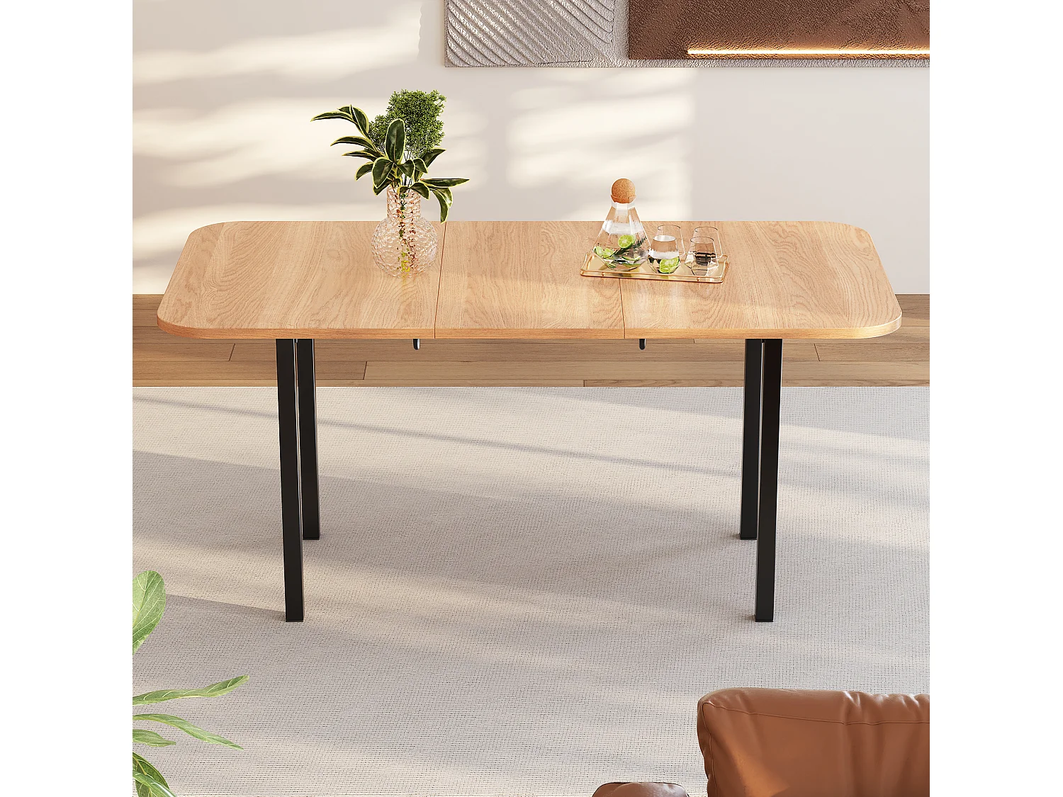 Uitschuifbare eettafel 120 cm, uitschuifbaar tot 160 cm, klassiek ontwerp, legering onderstel, MDF, American White Oak