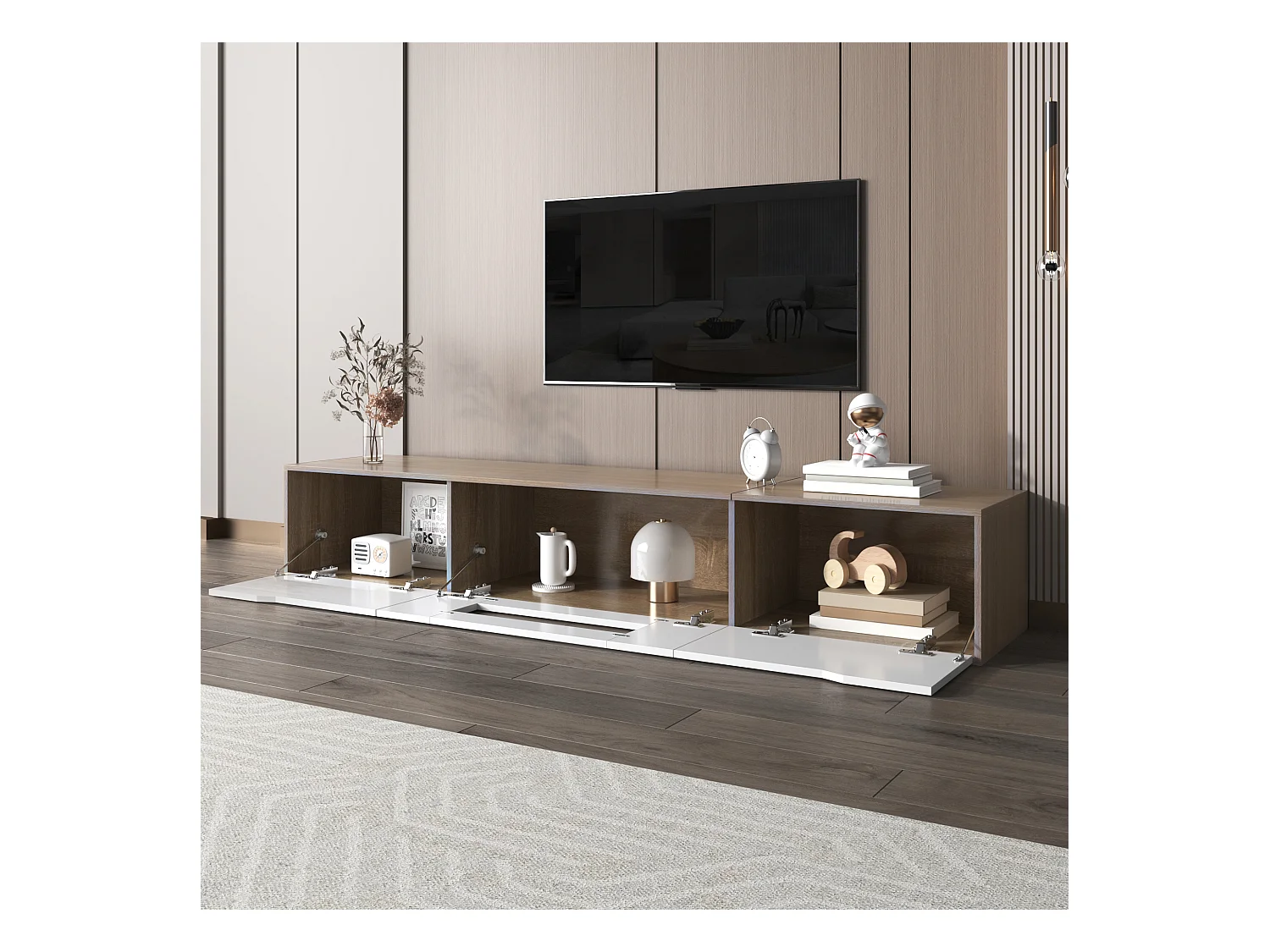 TV kast 180x35x30cm met wandmonteerbaar ontwerp 16 kleuren LED verlichting en 4 verschillende verlichtingsmodi brengen Materiaal Spaanplaat en Wit