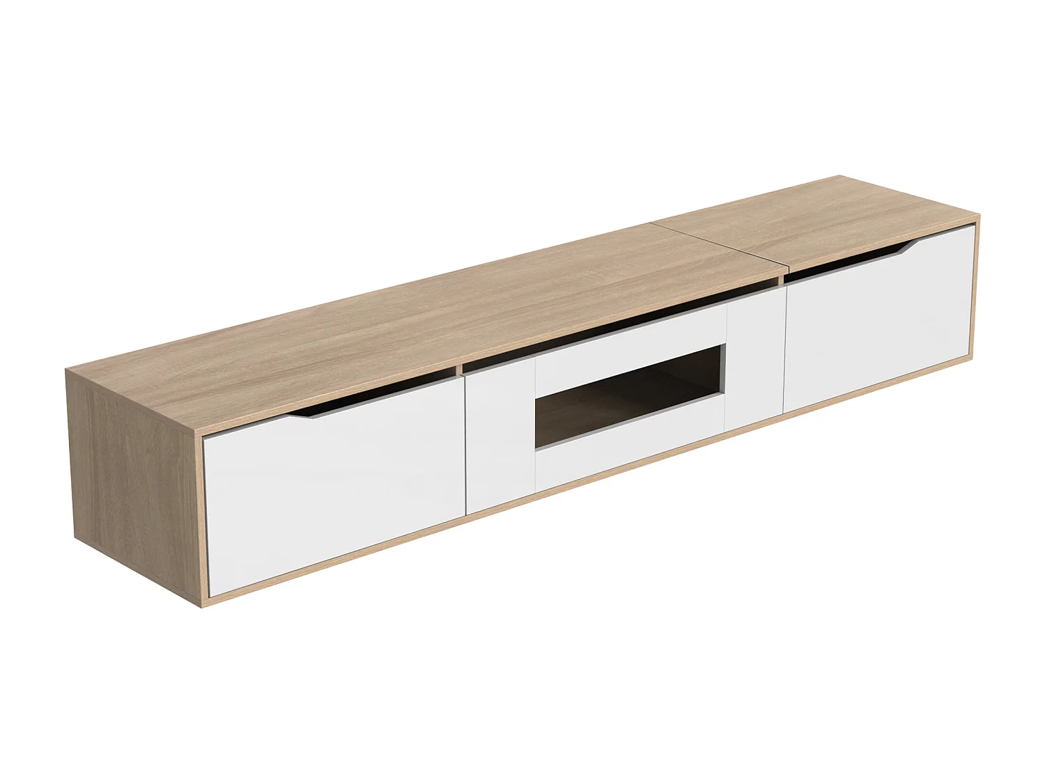 TV kast 180x35x30cm met wandmonteerbaar ontwerp 16 kleuren LED verlichting en 4 verschillende verlichtingsmodi brengen Materiaal Spaanplaat en Wit