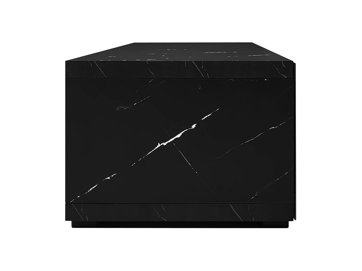 Meuble TV 140x40x30 cm, longueur variable, rotatif et extensible, grand rangement, MDF et panneaux de particules, noir marbre et blanc