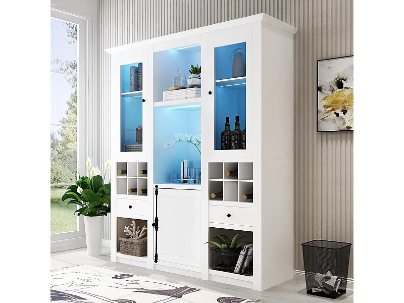 Vitrinekast 143 x 45.5 x 170 cm modern met LED opbergruimte MDF woonkamer wit