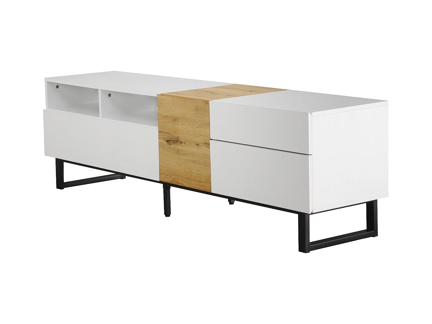 TV kast 180x38x50cm met opslagruimte 2 open compartimenten 2 laden en 2 deuren brengen Materiaal MDF kleur Wit