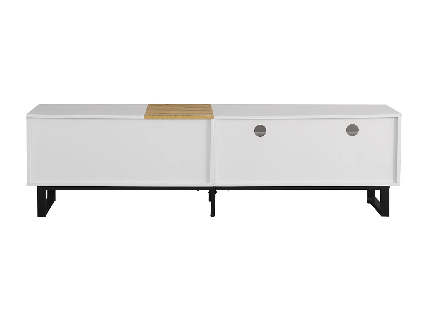 Meuble TV 180x38x50 cm, grand espace de rangement, charnières amorties, MDF blanc et effet bois