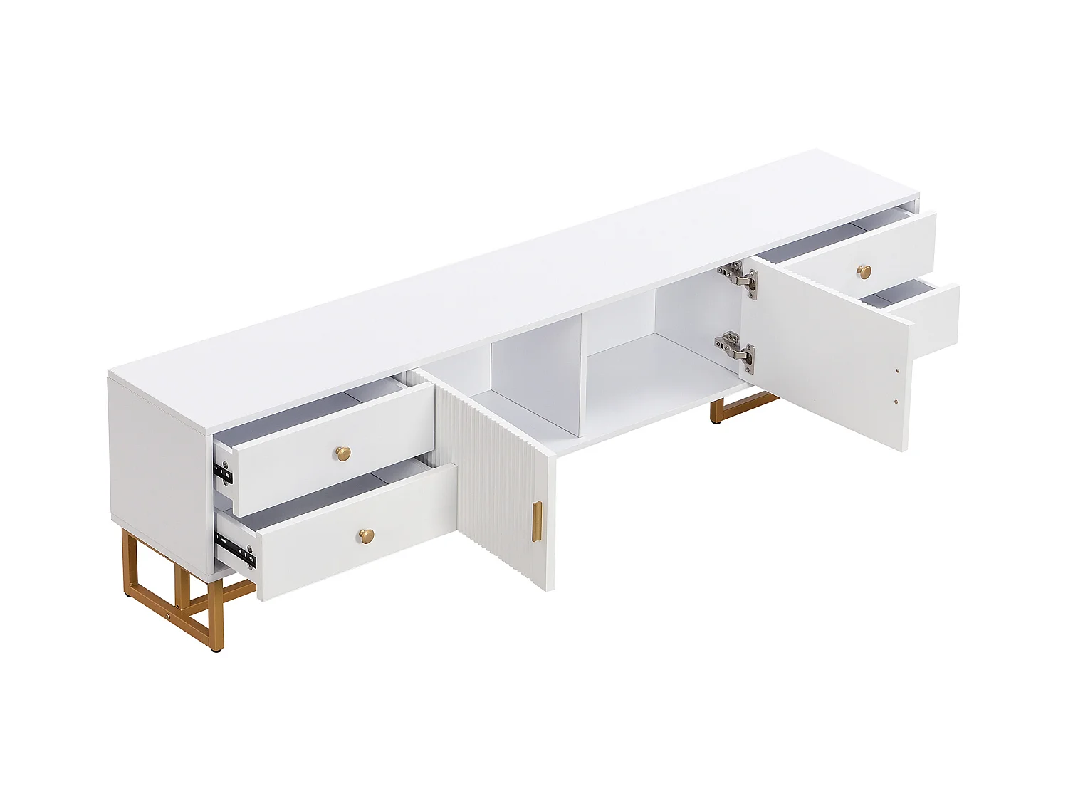 TV-meubel 175x30x46 cm met vier lades en twee opbergkasten MDF-materiaal in wit voor woonkamer