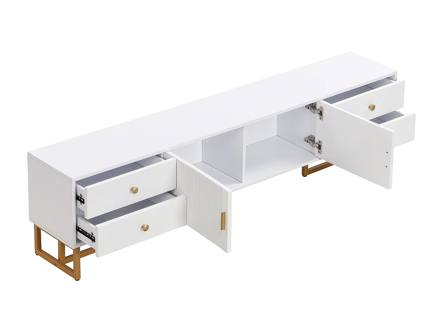 TV-meubel 175x30x46 cm met vier lades en twee opbergkasten MDF-materiaal in wit voor woonkamer