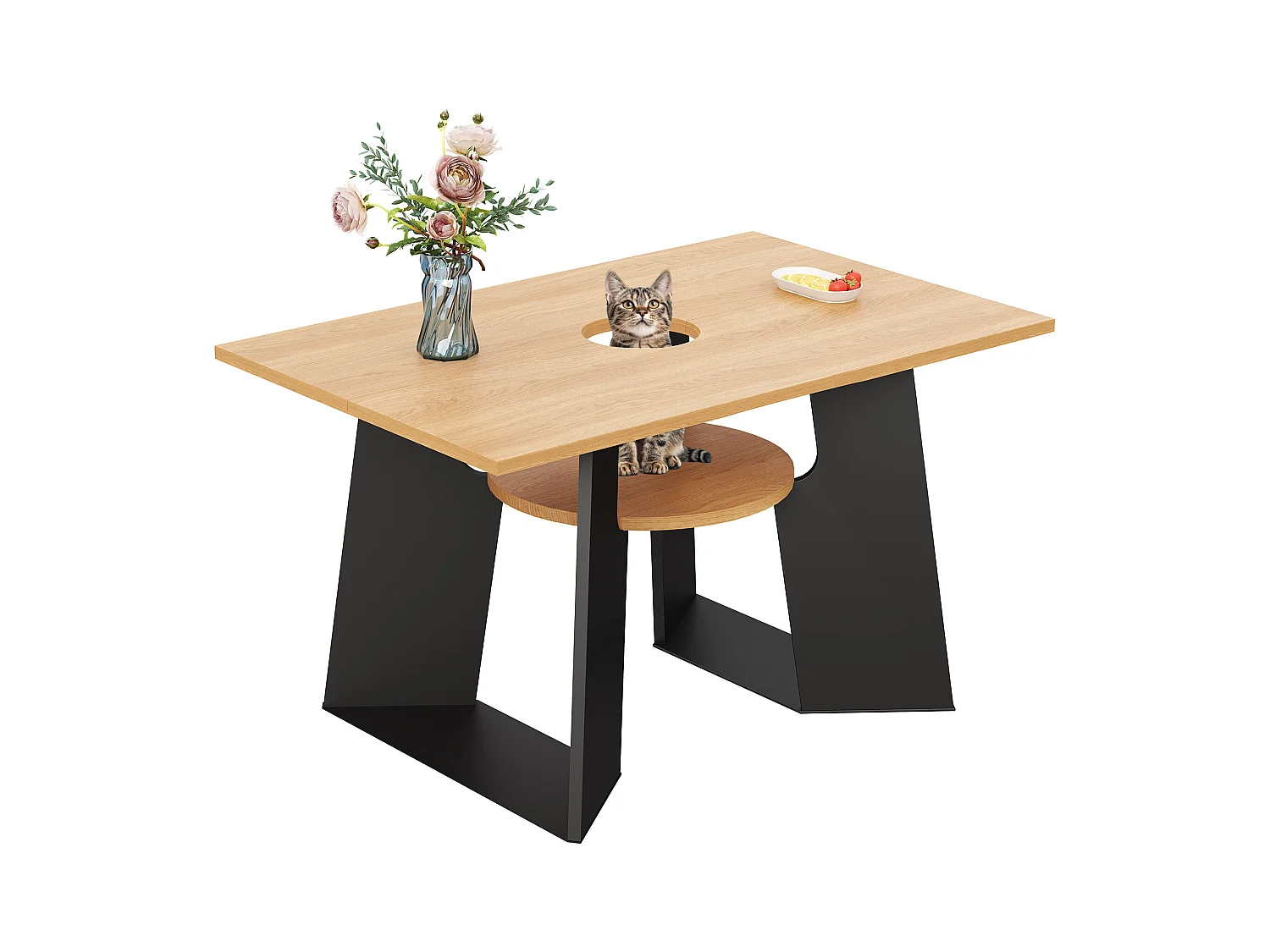 Table à manger pour 6 personnes, espace pour animaux , noir et naturel