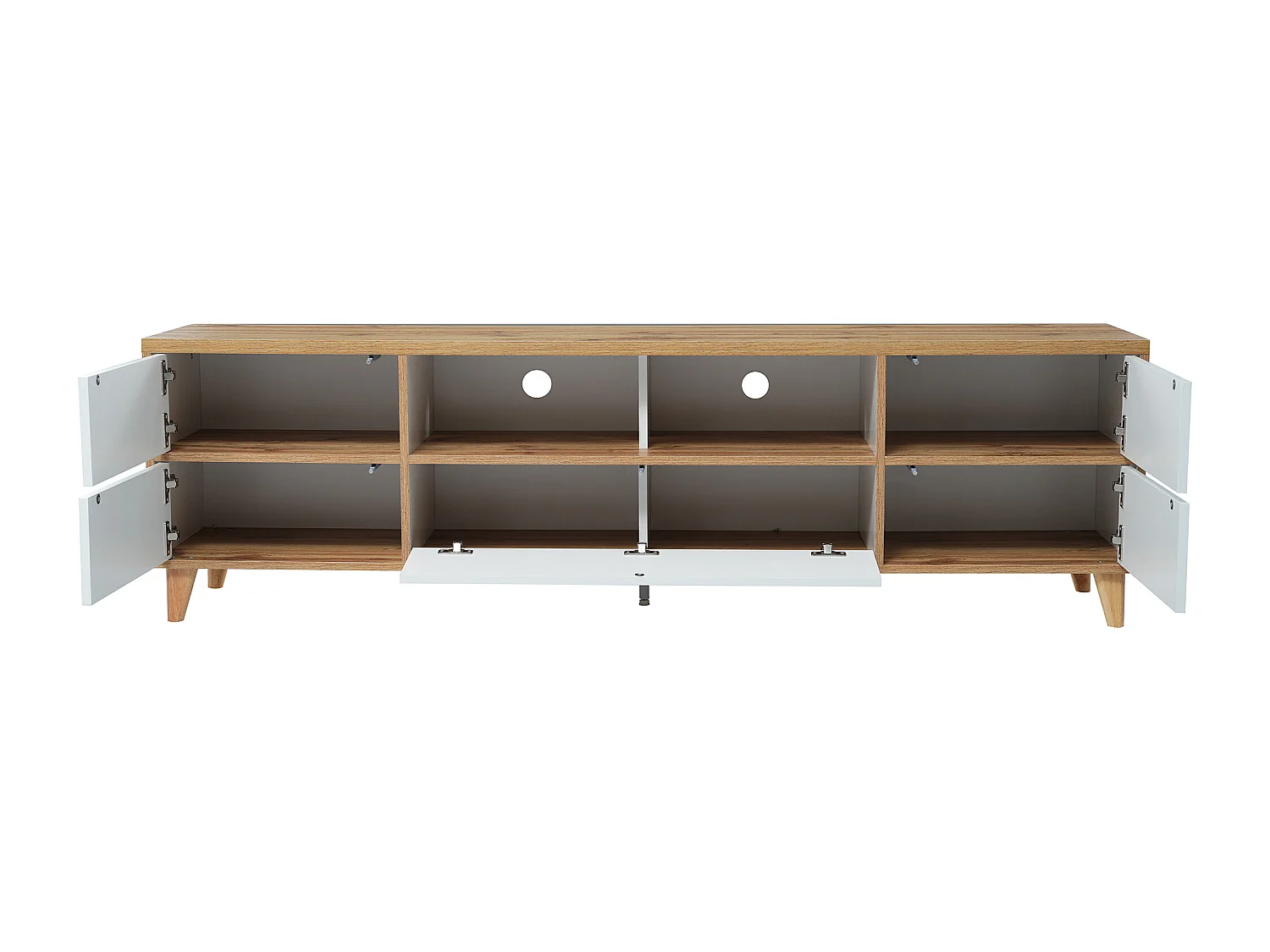 TV-meubel 175x37x51 cm, opbergruimte met deuren en binnenplanken, houten poten, MDF, wit