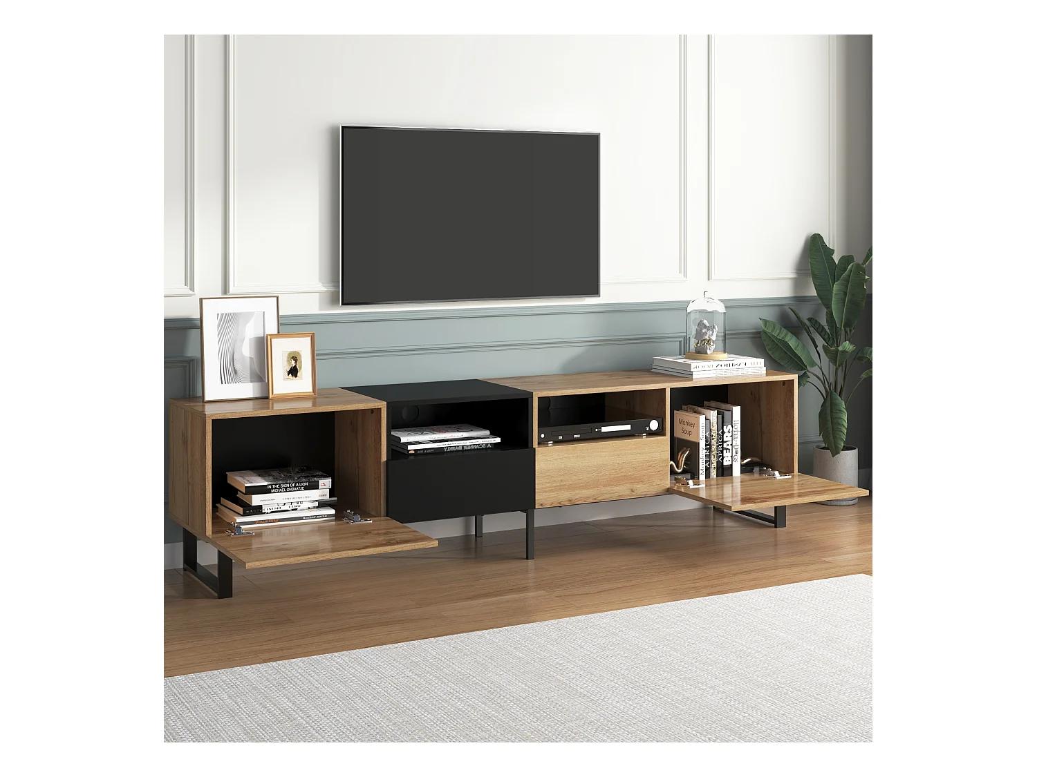 TV kast 190x38x48cm met 2 deuren 2 laden en natuurkleur MDF ladengestell brengen Materiaal MDF kleur Natuurkleur